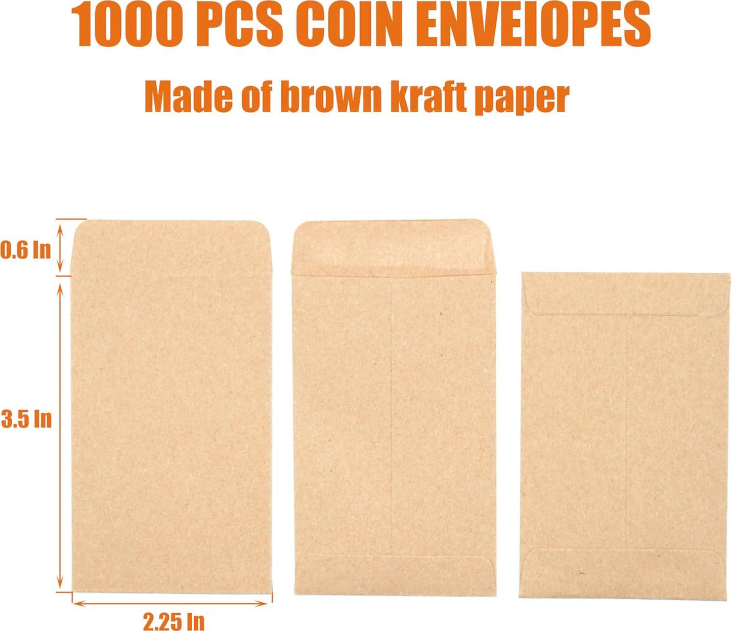 #1 1000 Pcs Small Coin Envelopes 2.25 X 3.5 With Gummed Flap, Brown Kraft Mini Envelopes For Storing Seeds, Keys, Stamps, Tips And Small Items