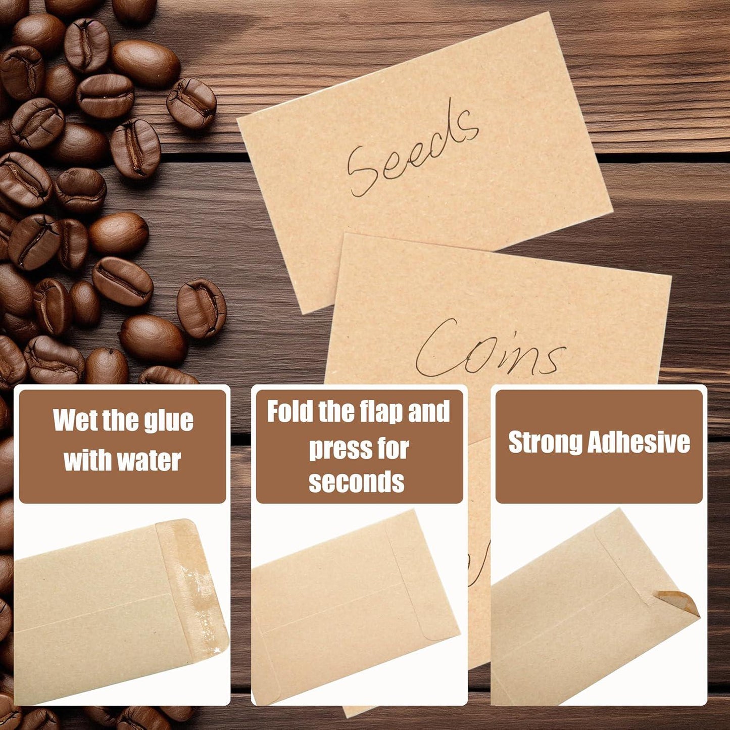 #1 1000 Pcs Small Coin Envelopes 2.25 X 3.5 With Gummed Flap, Brown Kraft Mini Envelopes For Storing Seeds, Keys, Stamps, Tips And Small Items