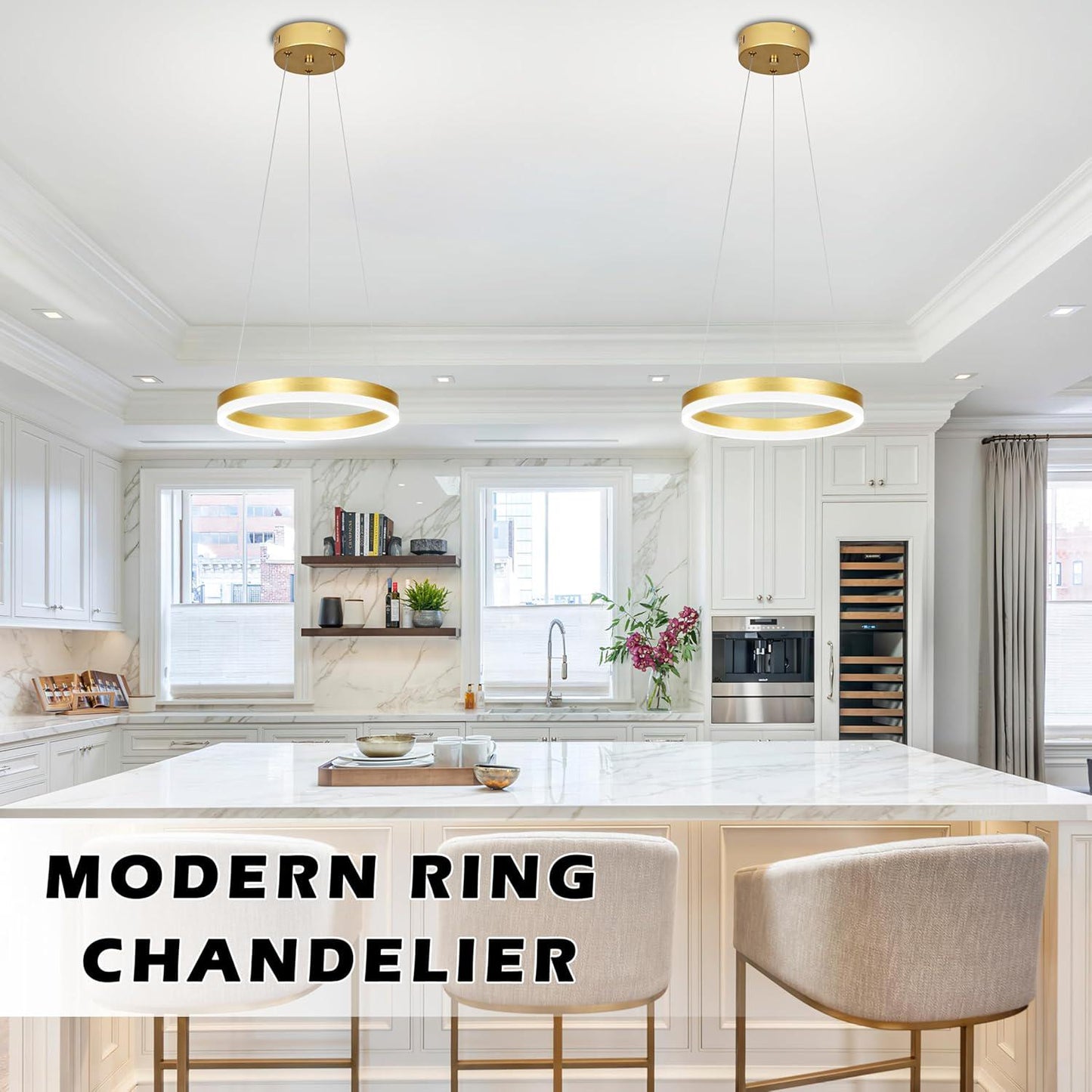 1 Ring Gold Led Chandelier - Adjustable Ring Light Modern Pendant Light For Kitchen Island, Living Room, Entryway