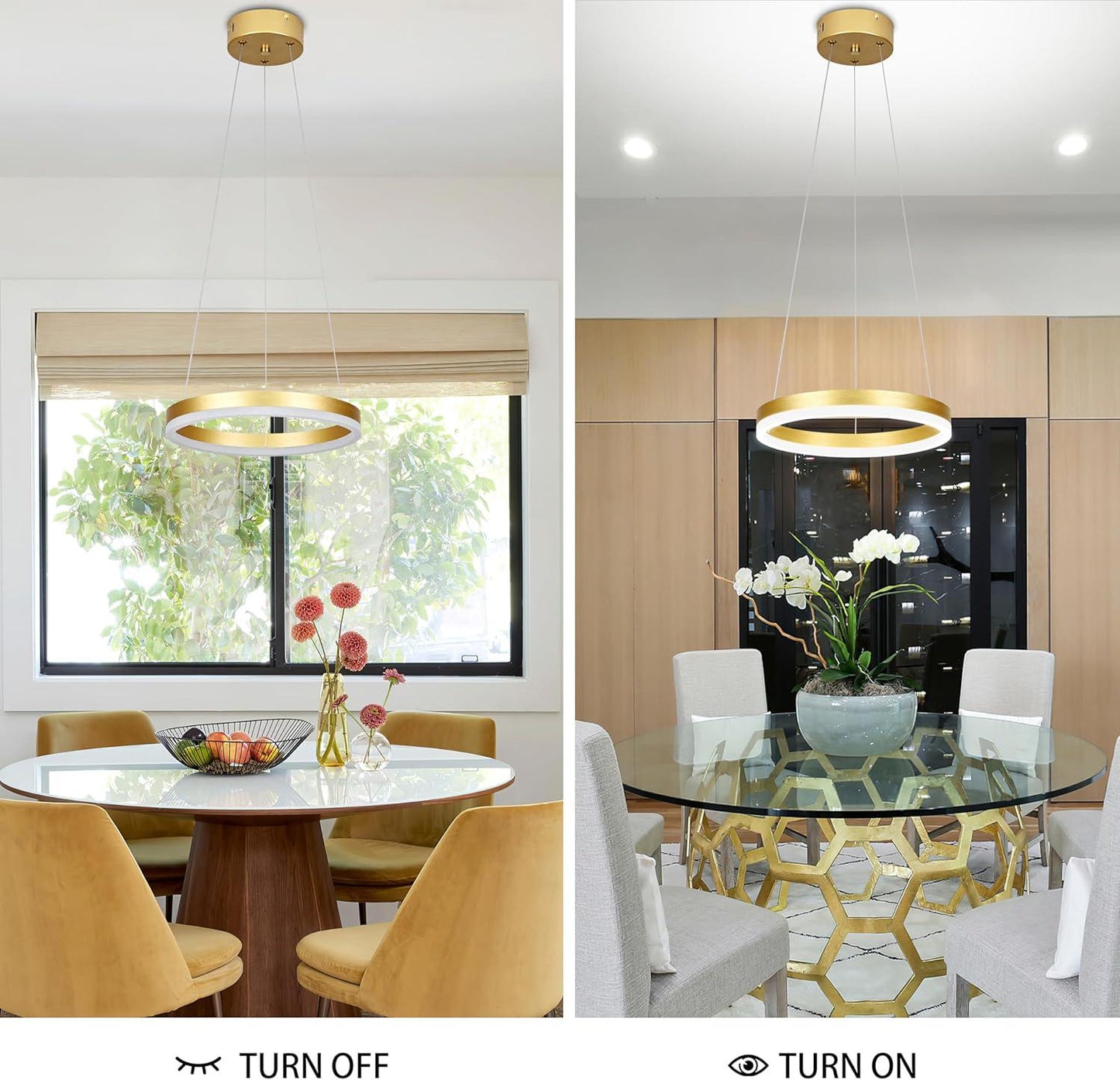 1 Ring Gold Led Chandelier - Adjustable Ring Light Modern Pendant Light For Kitchen Island, Living Room, Entryway