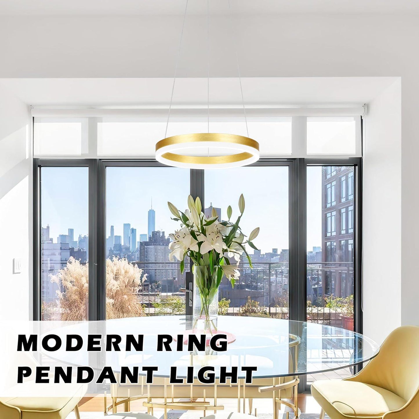 1 Ring Gold Led Chandelier - Adjustable Ring Light Modern Pendant Light For Kitchen Island, Living Room, Entryway