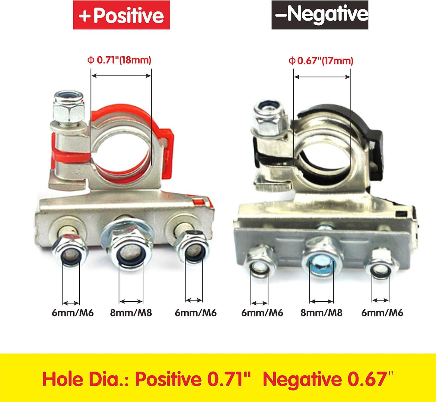 1 Set Heavy Duty Top Post 3 Way Battery Terminal Connector Universal Auto Car Van Boat Positive+Negative (Red+Black)