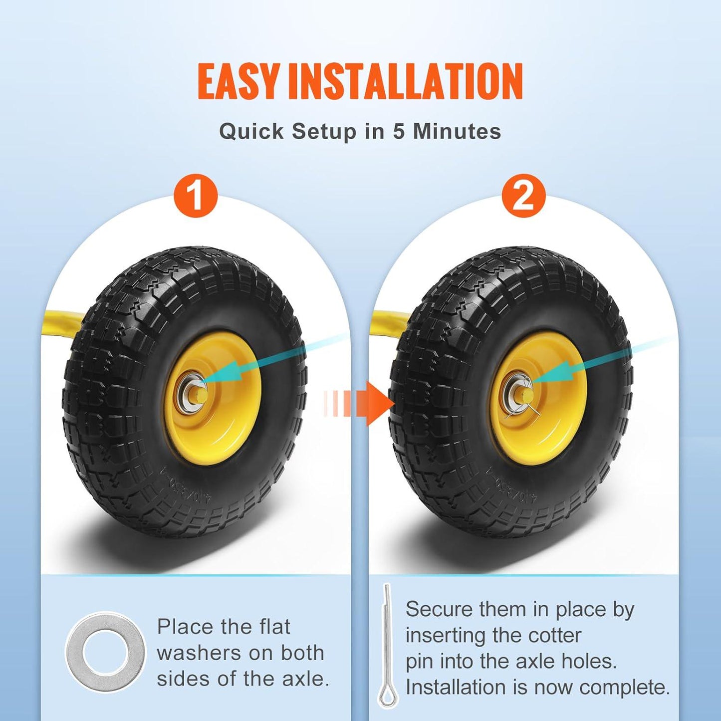 (2-Pack) VEVOR 10-Inch Solid Rubber Tires And Wheels, 4.10/3.50-4 Flat Free Tubeless Tires And Wheels With 5/8 Axle Bore Hole, Offset Hub, Perfect For Hand Truck, Utility Cart, Dolly, Garden Trailer