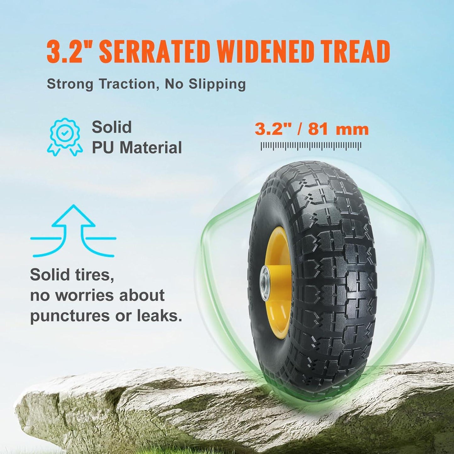 (2-Pack) VEVOR 10-Inch Solid Rubber Tires And Wheels, 4.10/3.50-4 Flat Free Tubeless Tires And Wheels With 5/8 Axle Bore Hole, Offset Hub, Perfect For Hand Truck, Utility Cart, Dolly, Garden Trailer