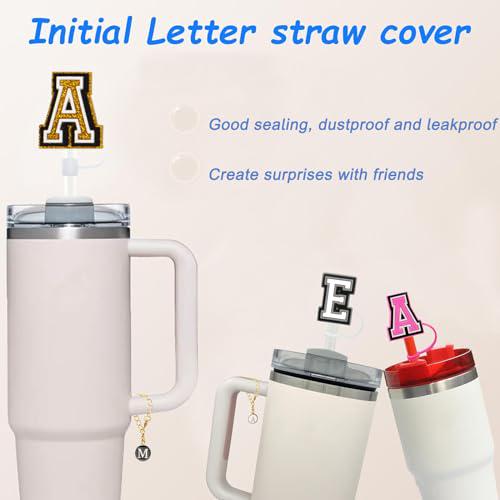 (3+3)3PCS Straw Cover Cap For Stanley Cup 30&40 Oz 10mm Straw Topper With 3PCS Initial Letter Charms Stanley Cup Accessories Personalized Name ID Handle Charm For Stanley Tumbler Simple Modern (J)