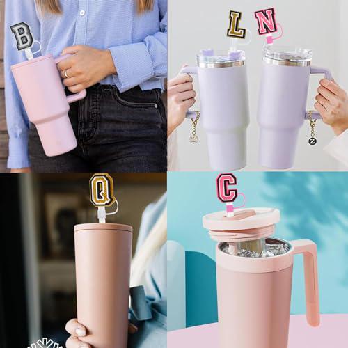 (3+3)3PCS Straw Cover Cap For Stanley Cup 30&40 Oz 10mm Straw Topper With 3PCS Initial Letter Charms Stanley Cup Accessories Personalized Name ID Handle Charm For Stanley Tumbler Simple Modern (J)