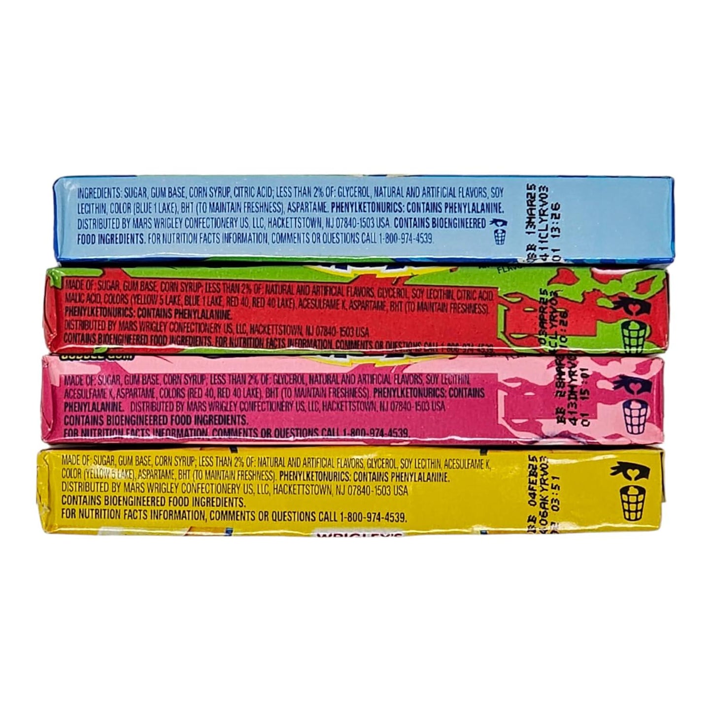 (Variety 4 Packs) Hubba Bubba Gum, Sour Blue Raspberry Max Bubble Gum, Strawberry Watermelon Max Bubble Gum, Outrageous Original Max Bubble Gum, Juicy Fruit Bubble Gum (5 Pieces Each, Total: 20 Pieces)
