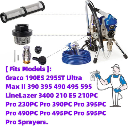 (1+2+2pk) 235014 Prime Spray Valve And 246385 7/8-Inch UNF Inlet Strainer Screen And 246384 Pump Manifold Strainer Replacement Kit For Graco 390 395 490 495 595 Airless Paint Sprayer