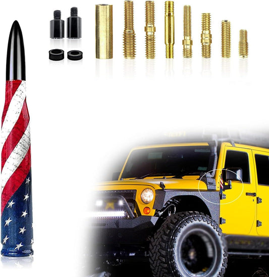 1 PC Car American Flag Bullet Antenna, 5.51 X 0.78 Anti-Theft Security Antenna, Stable Signal Receiving Antenna With Threaded Mounting Accessories, For Most Car Models (Black)