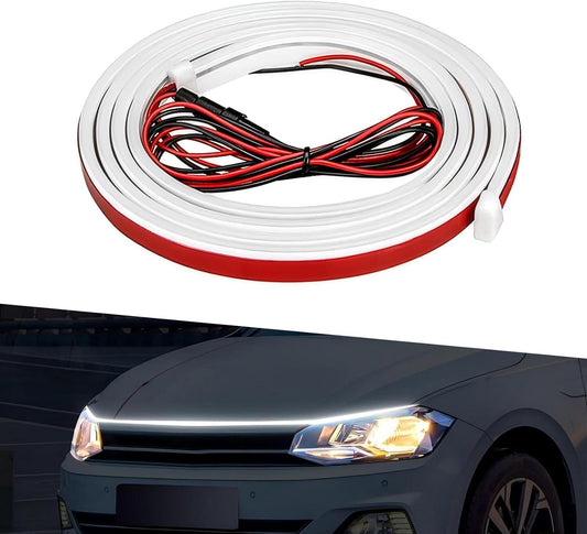1 PC Car Hood Gap LED Light Guide Strip, 59 Start Scanning Cool Decorative Through-Type Daytime Running Lights, Waterproof Flexible Fit Self-Adhesive Light Strip, Universal For Cars (White)