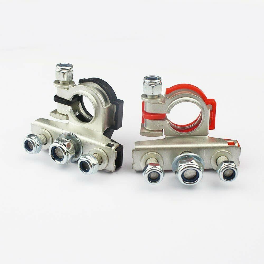 1 Set Heavy Duty Top Post 3 Way Battery Terminal Connector Universal Auto Car Van Boat Positive+Negative (Red+Black)