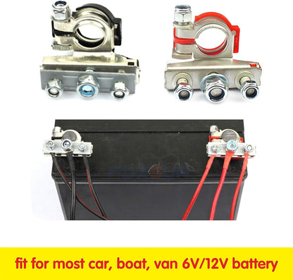 1 Set Heavy Duty Top Post 3 Way Battery Terminal Connector Universal Auto Car Van Boat Positive+Negative (Red+Black)