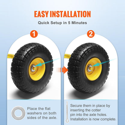 (2-Pack) VEVOR 10-Inch Solid Rubber Tires And Wheels, 4.10/3.50-4 Flat Free Tubeless Tires And Wheels With 5/8 Axle Bore Hole, Offset Hub, Perfect For Hand Truck, Utility Cart, Dolly, Garden Trailer