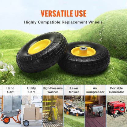 (2-Pack) VEVOR 10-Inch Solid Rubber Tires And Wheels, 4.10/3.50-4 Flat Free Tubeless Tires And Wheels With 5/8 Axle Bore Hole, Offset Hub, Perfect For Hand Truck, Utility Cart, Dolly, Garden Trailer