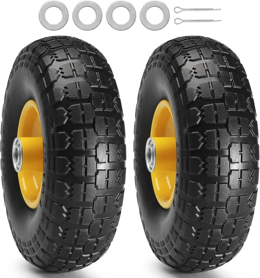 (2-Pack) VEVOR 10-Inch Solid Rubber Tires And Wheels, 4.10/3.50-4 Flat Free Tubeless Tires And Wheels With 5/8 Axle Bore Hole, Offset Hub, Perfect For Hand Truck, Utility Cart, Dolly, Garden Trailer