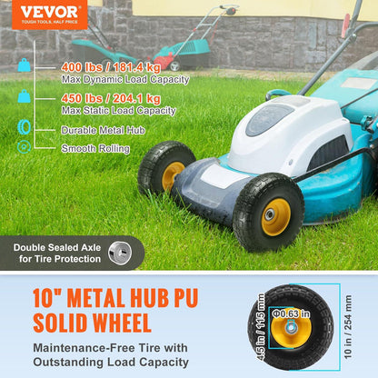 (2-Pack) VEVOR 10-Inch Solid Rubber Tires And Wheels, 4.10/3.50-4 Flat Free Tubeless Tires And Wheels With 5/8 Axle Bore Hole, Offset Hub, Perfect For Hand Truck, Utility Cart, Dolly, Garden Trailer