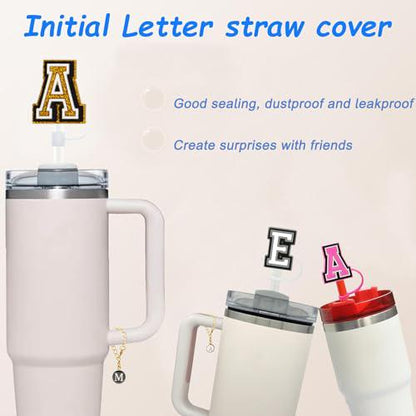 (3+3)3PCS Straw Cover Cap For Stanley Cup 30&40 Oz 10mm Straw Topper With 3PCS Initial Letter Charms Stanley Cup Accessories Personalized Name ID Handle Charm For Stanley Tumbler Simple Modern (J)